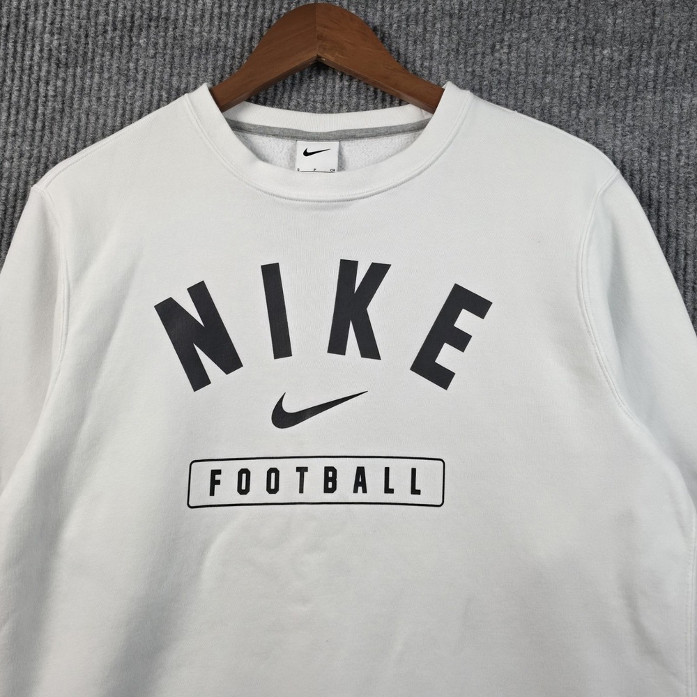 Nike Football Sweatshirt Mens Small White Club Fleece Crew Pullover Graphic Gym